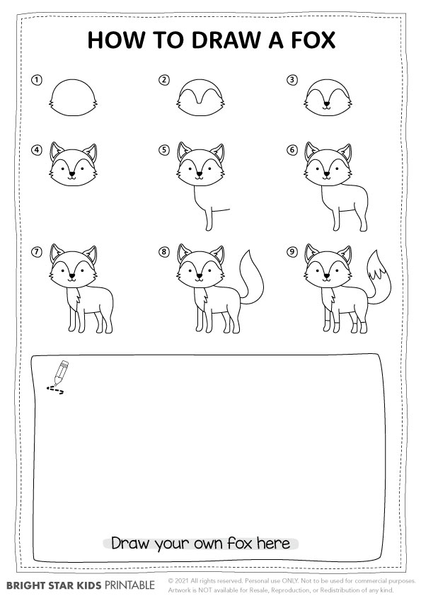 how to draw a fox step by step